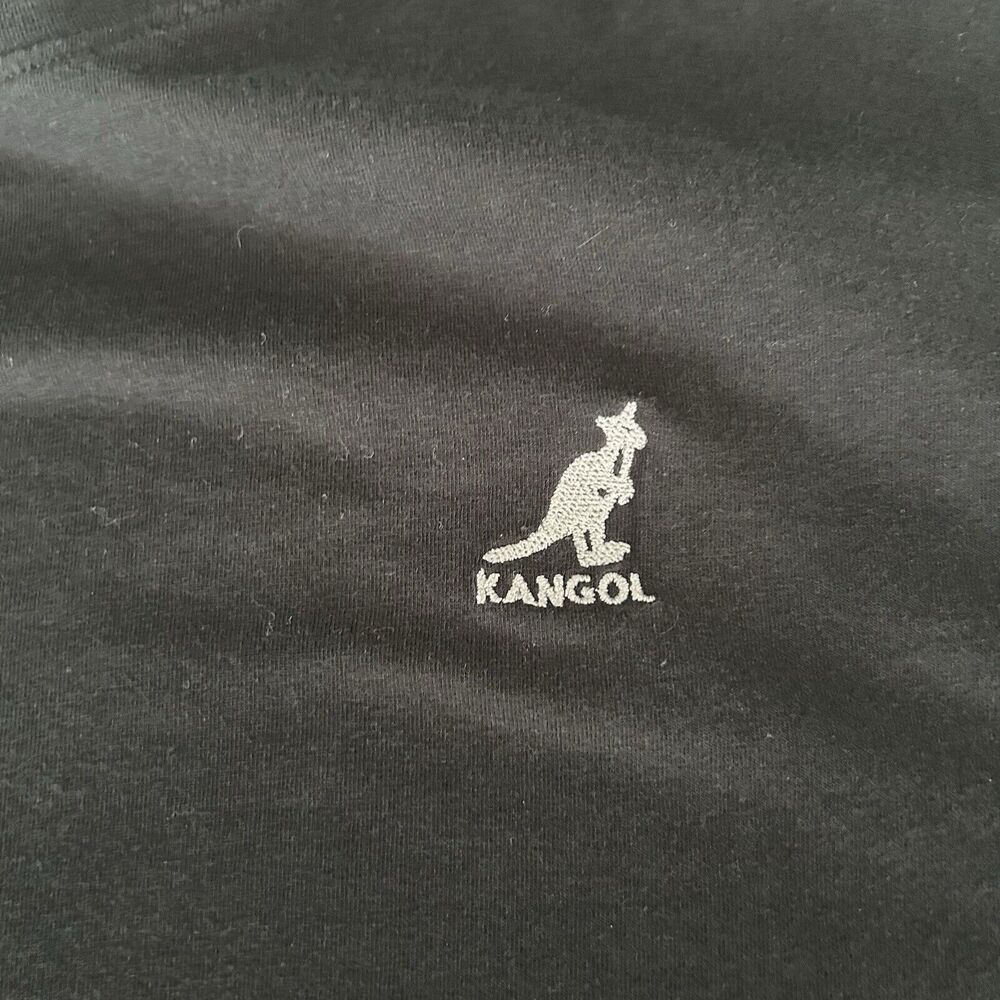 KANGOL T SHIRT Black Tee Embroidered Kangaroo Logo Leather Logo Patch Mens Small